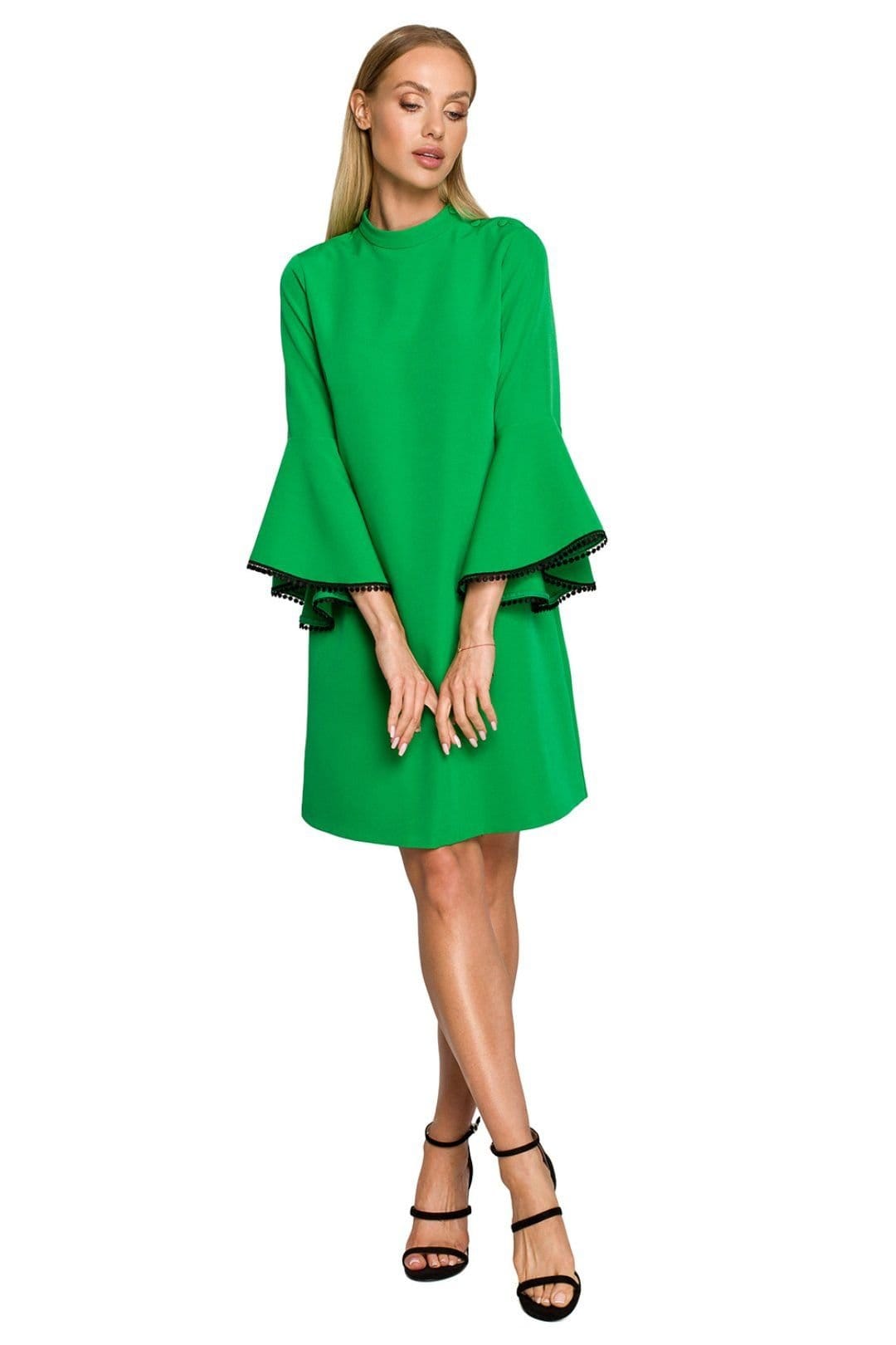 Love Lace Green A-Line Day Dress with Ruffled Ribbon Sleeves