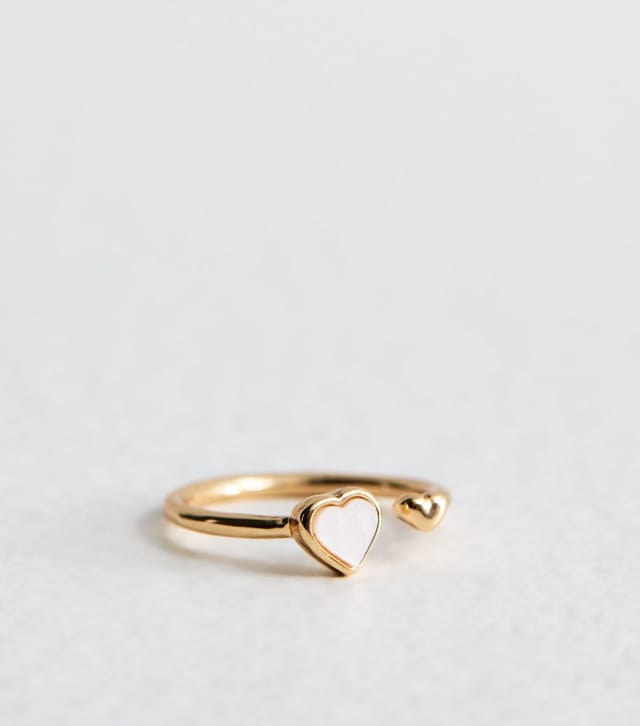 New Look Gold Tone Faux Pearl Heart Charm Ring New Look - 3