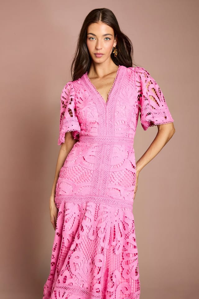 Coast Coast Women's Placement Lace Hanky Hem Dress in Pink - 2