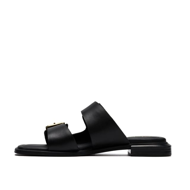 Clarks Clarks Women's Ariany Bay Black Leather Flat Sandals, Sliders - 2
