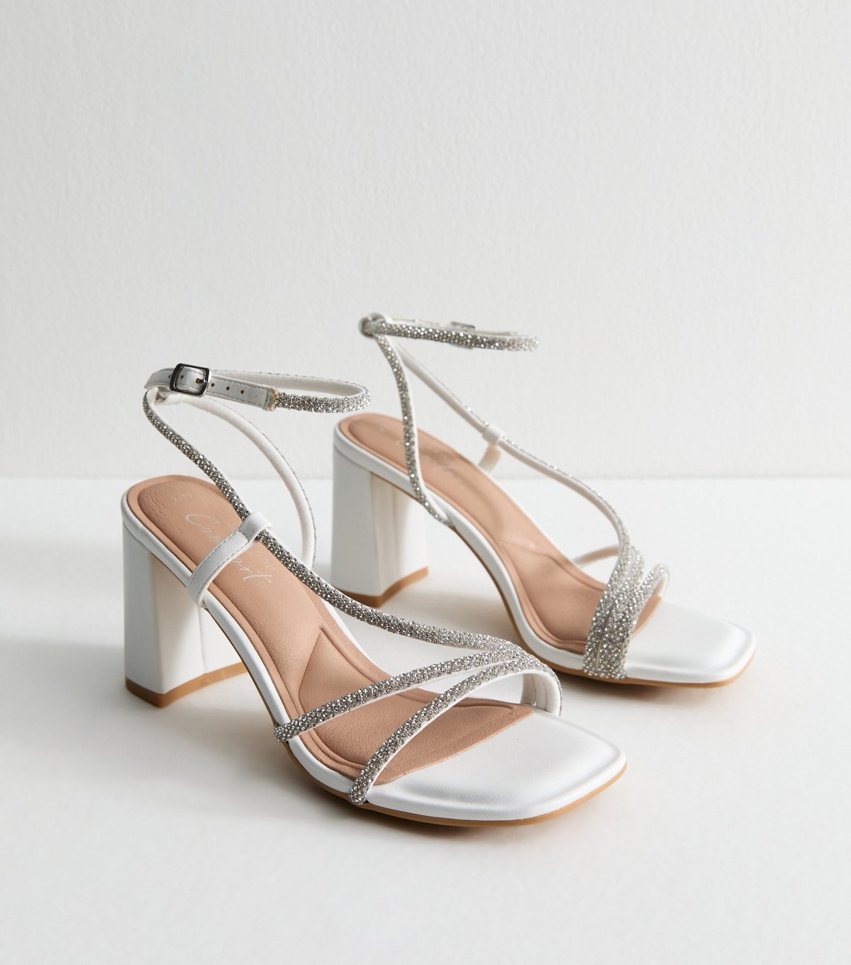 New Look Women's White Diamantè Embellished Multi Strap Sandals Vegan New Look - 3