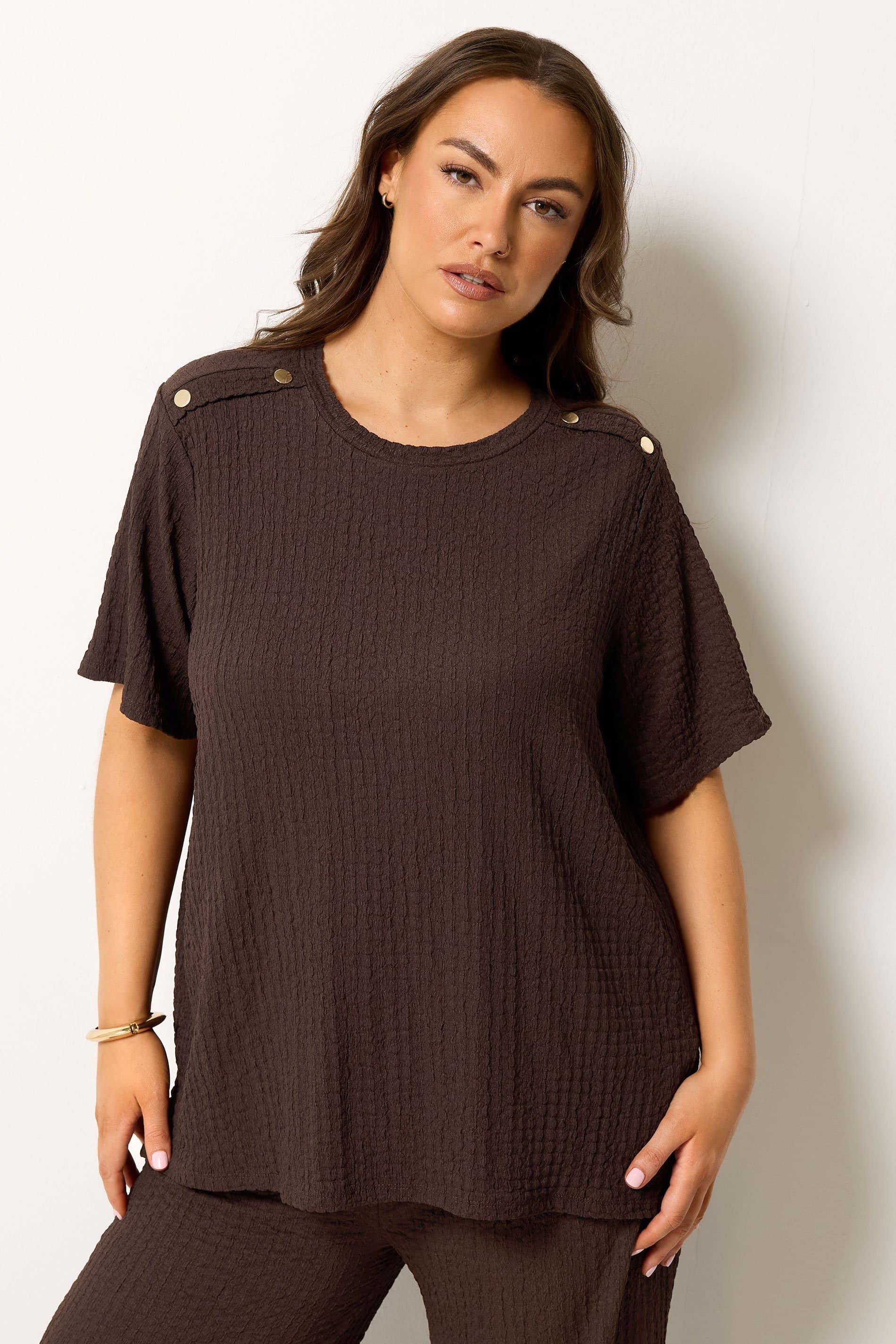 Yours Plus Size Chocolate Brown Bubble Texture Top