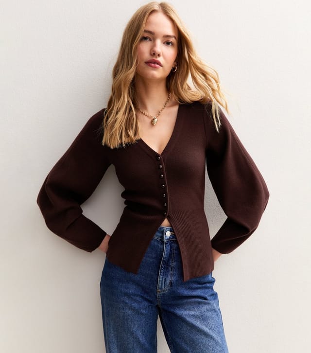 New Look Women's Dark Purple Compact Knit V Neck Cardigan New Look - 2