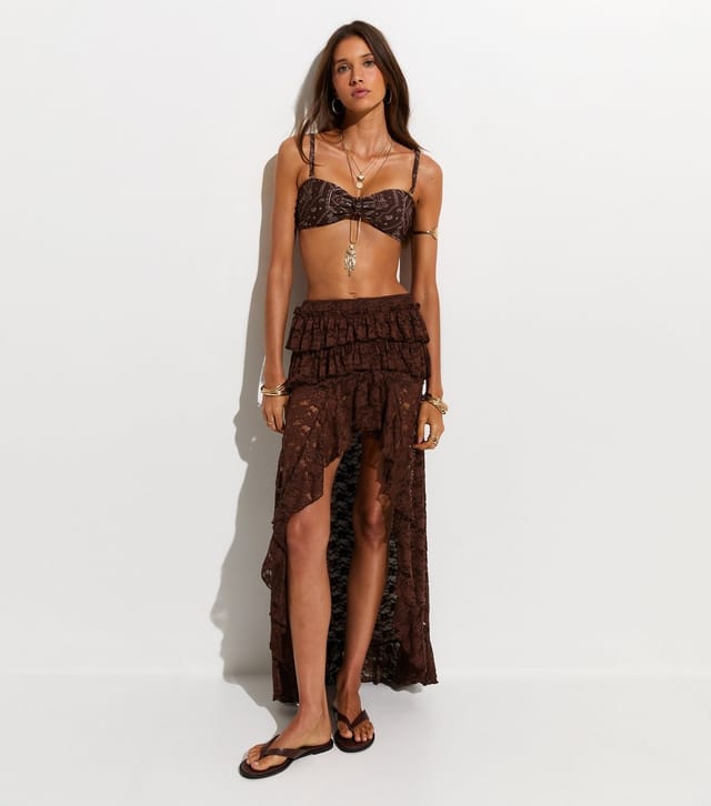 New Look Women's Brown Ruffled Lace Dipped Hem Skirt New Look - 3