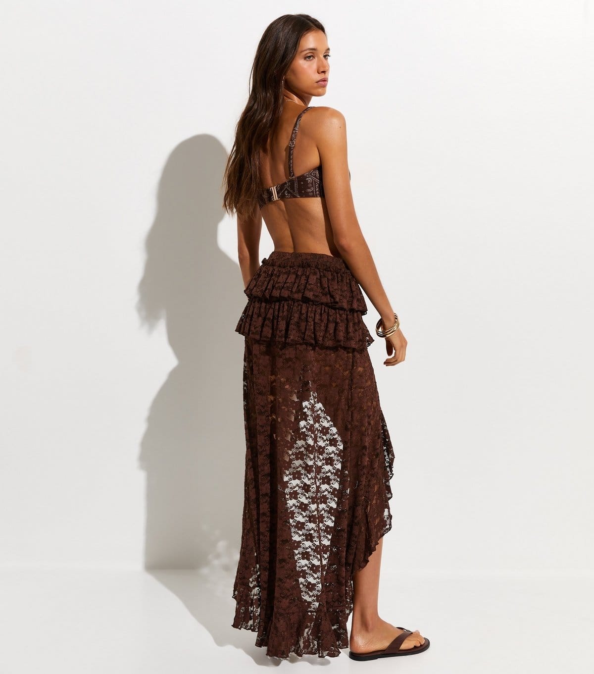 New Look Women's Brown Ruffled Lace Dipped Hem Skirt New Look - 4