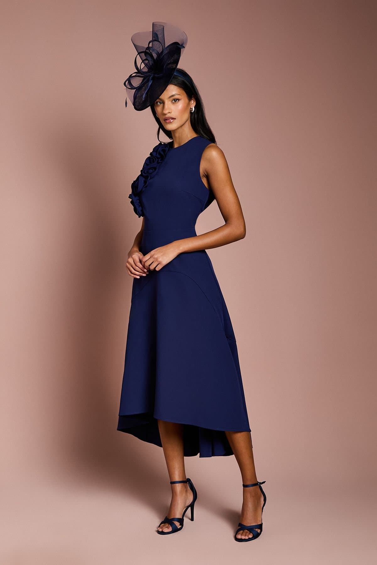Coast Coast Women's Petite 3D Corsage High Low Dress in Navy