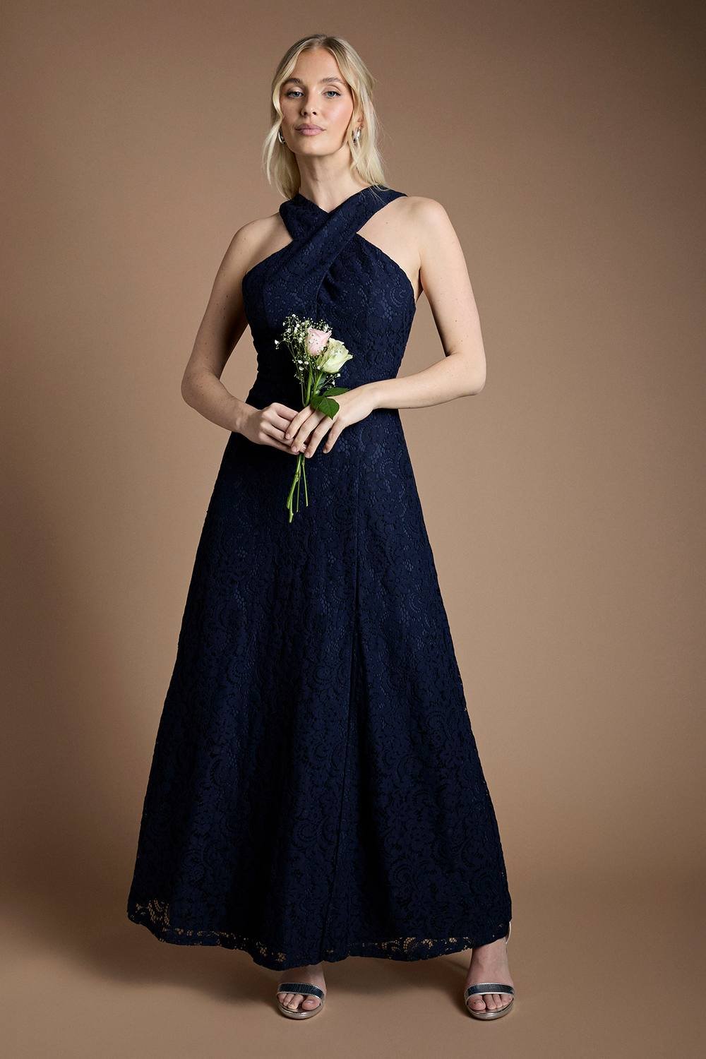 Coast Coast Women's Lace Cross Neck Bridesmaid Maxi Dress in Navy - 2