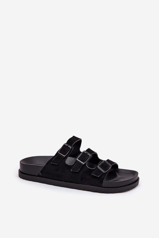 Love Lace Love Lace Women's Adjustable Strap Suede Slip On Sandal Slippers Comfort Fit in Black - 2