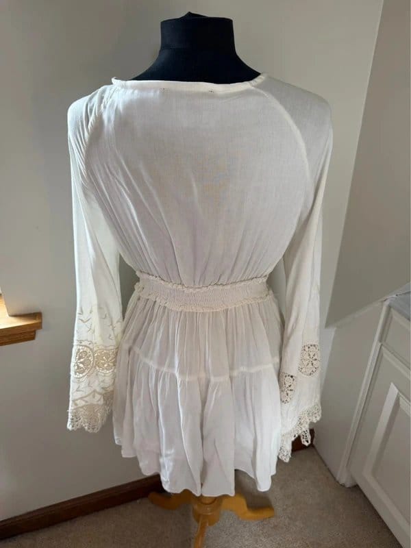 Papa Pia Papa Pia Luxe Boho White Beige Starfish Beaded Long Viscose Mini Dress Kaftan One Size 8-14 - 1