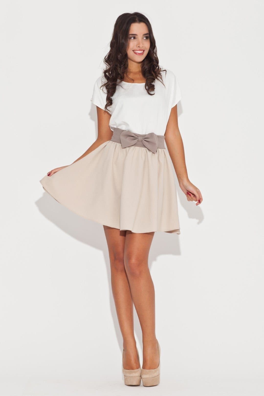 Love Lace Love Lace Women's Charming Bow Flared Mini Skirt Belt in Beige