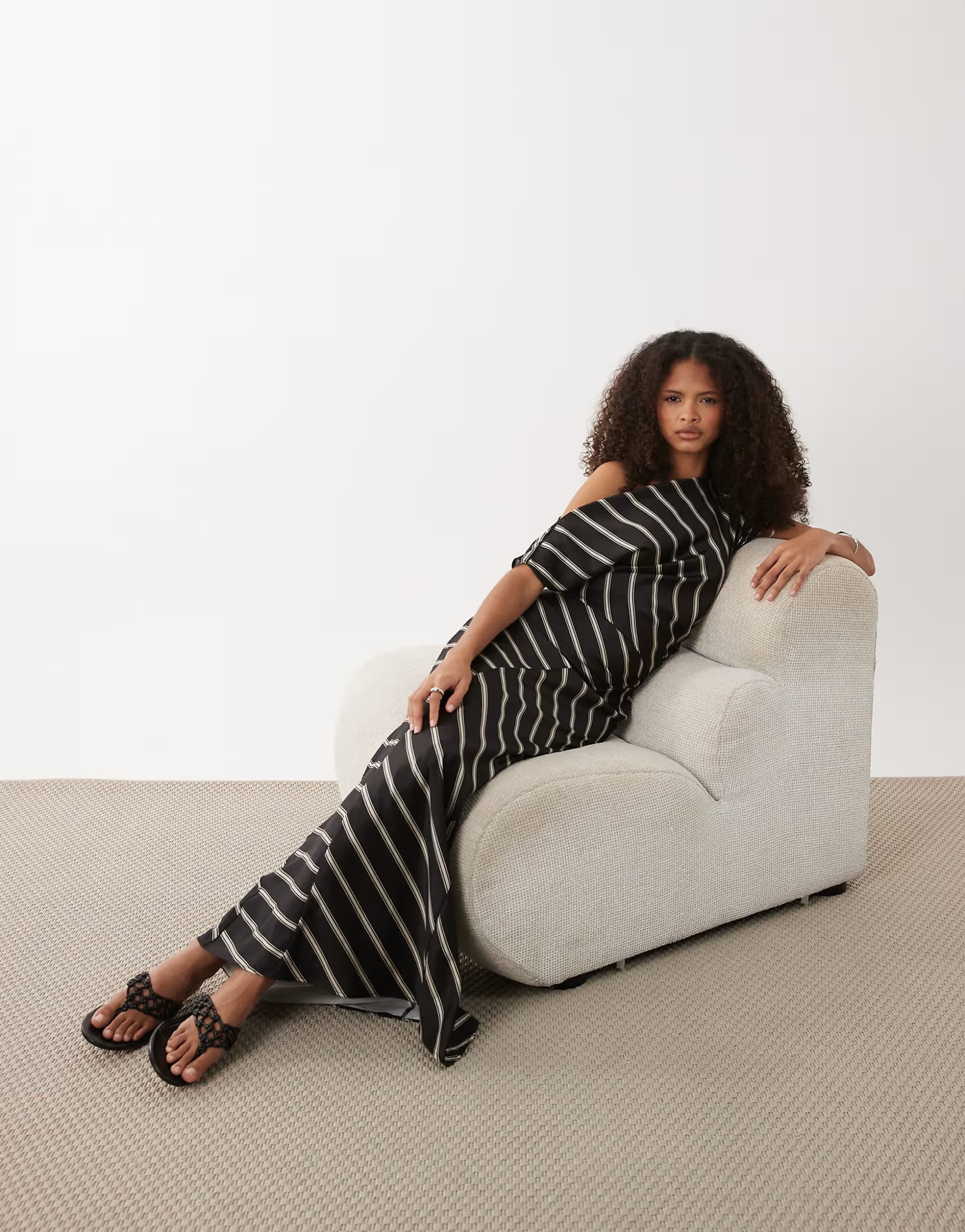 ASOS ASOS DESIGN draped asymmetric neck maxi dress in stripe