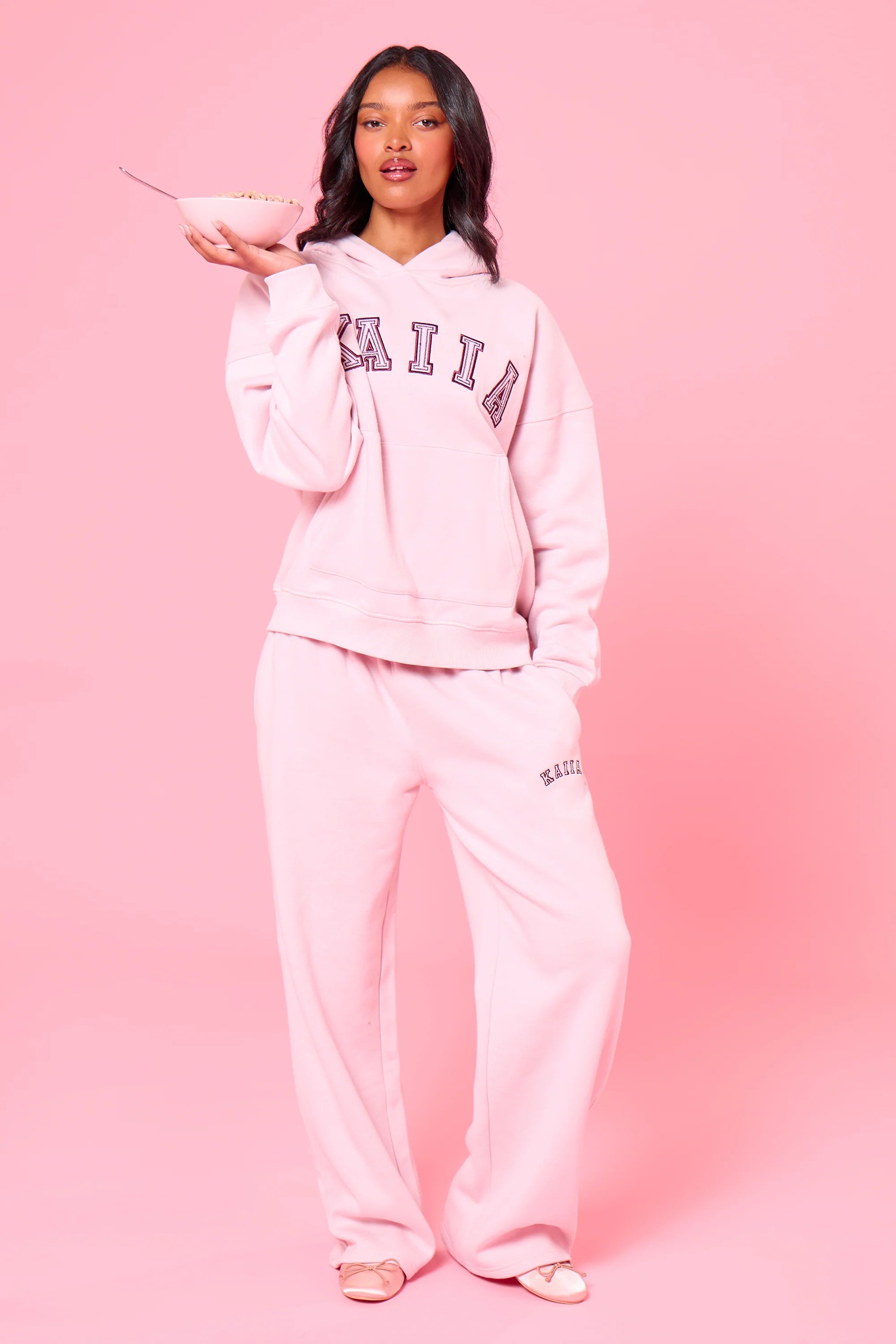 Kaiia Kaiia Chainstitch Slogan Oversized Hoodie Baby Pink - 3