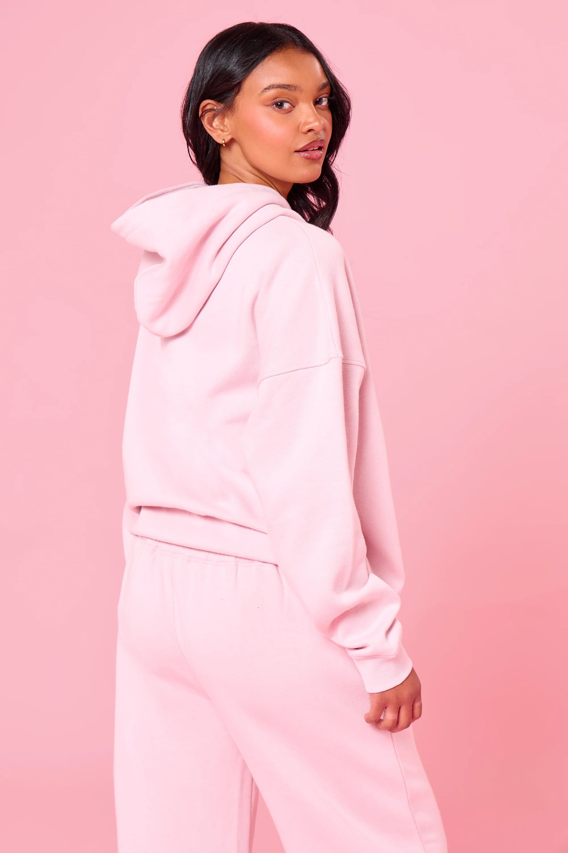 Kaiia Kaiia Chainstitch Slogan Oversized Hoodie Baby Pink - 4