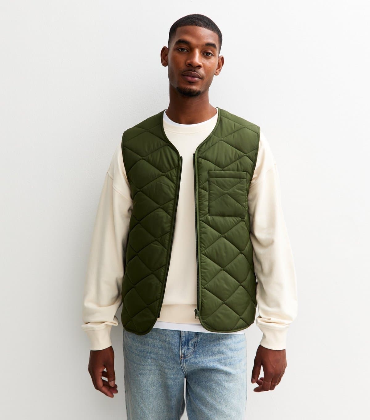 New Look Men's Green Regular Fit Quilted Patch Pocket Gilet New Look