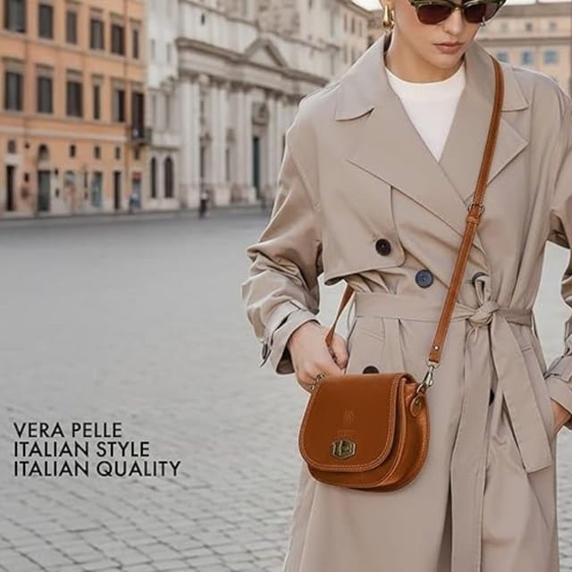 Woodland Leathers Woodland Leathers Women's Women's Italian Leather Crossbody Bag in Tan - 2