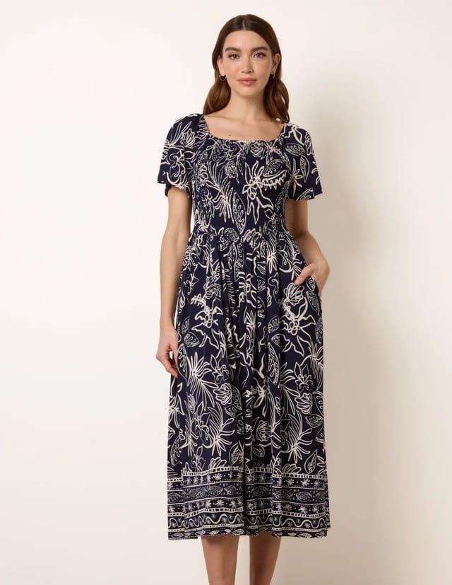 Blue Vanilla Shirred Drop Waist Midi Dress - 3