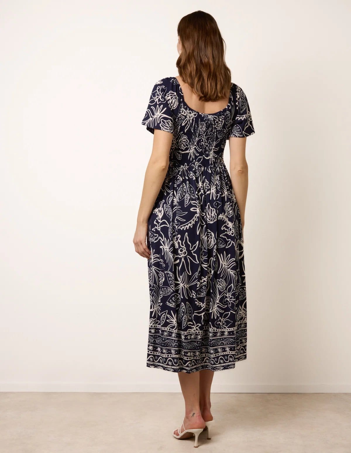 Blue Vanilla Shirred Drop Waist Midi Dress - 4