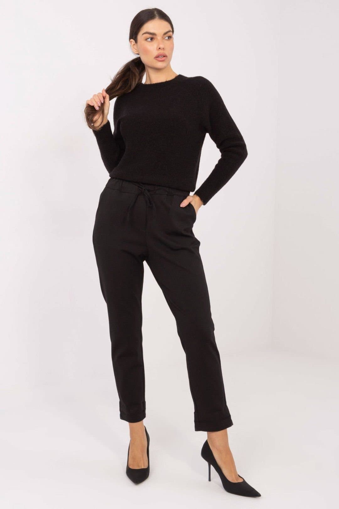 Love Lace Love Lace Black High Waisted Tapered Cotton Elastane Trousers
