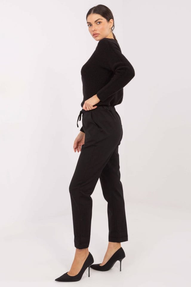 Love Lace Love Lace Women's High Waisted Tapered Cotton Elastane Trousers in Black - 2