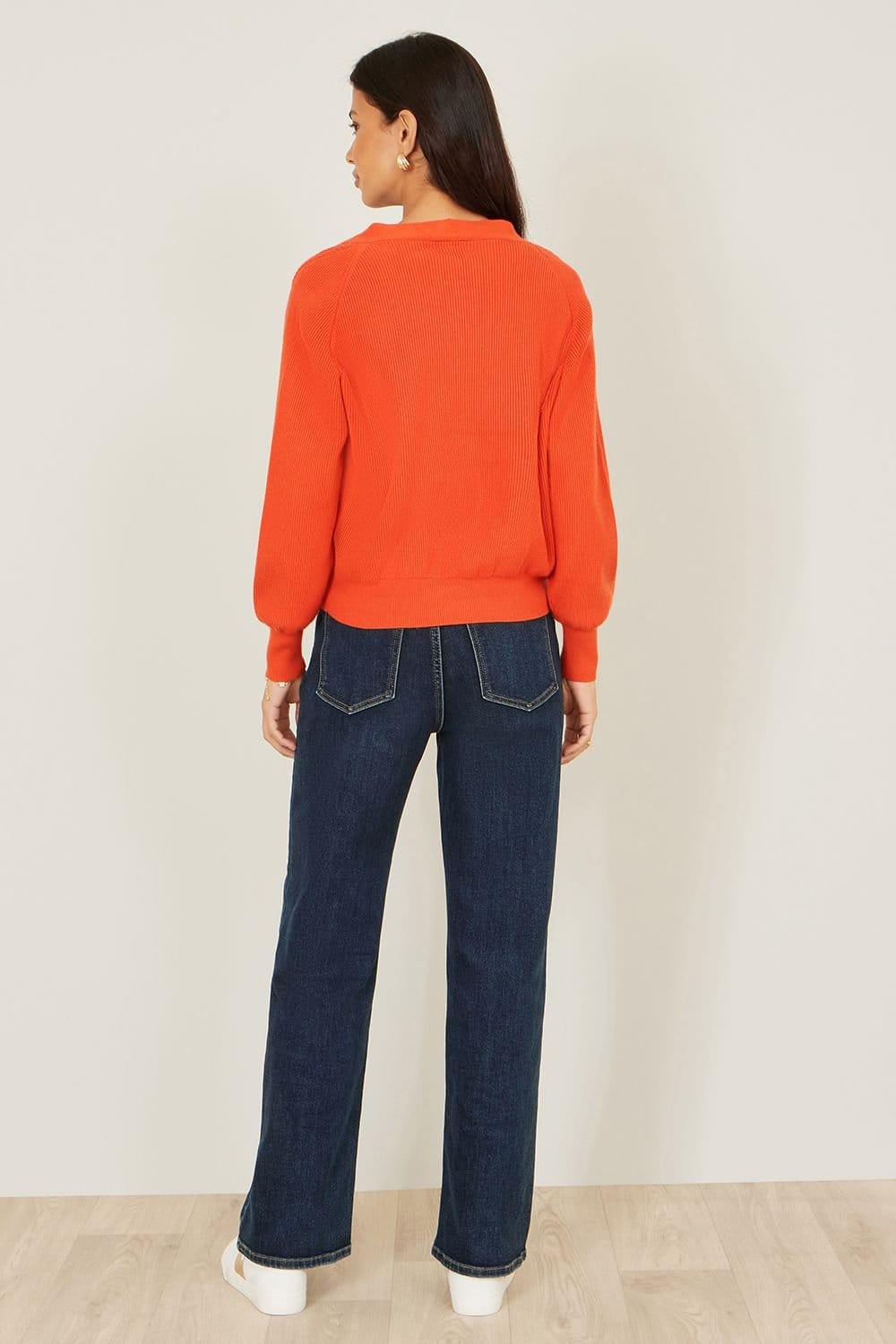 Yumi Yumi Women's Orange Relaxed Fit Cardigan With Stitch Detail - 4