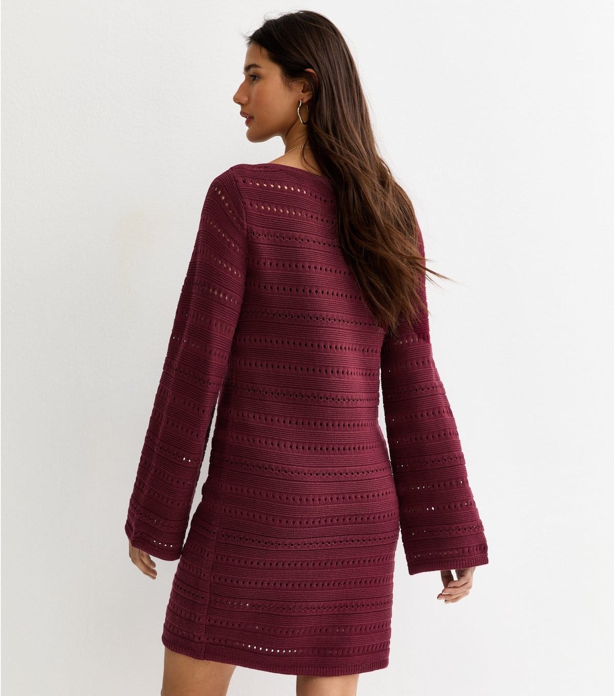 New Look Women's Dark Purple Cotton Rich Pointelle Slash Neck Mini Dress New Look - 4