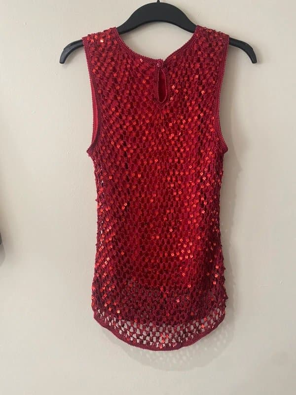 Vintage Vintage y2k Ibiza summer red beaded sequin crochet vest top