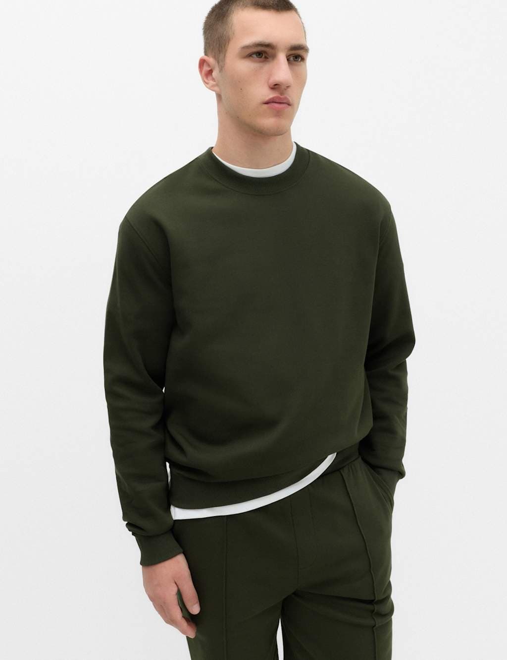 Marks & Spencer M&S Ultimate Cotton Rich Crew Neck Sweatshirt Dark Khaki