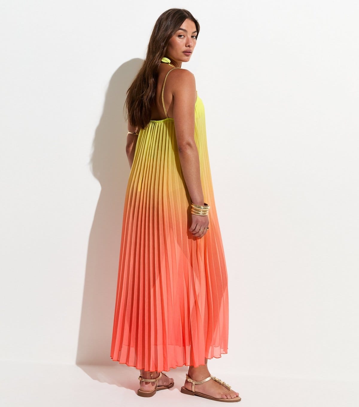 New Look Women's Yellow Ombre Pleated Beach Maxi Dress New Look - 4