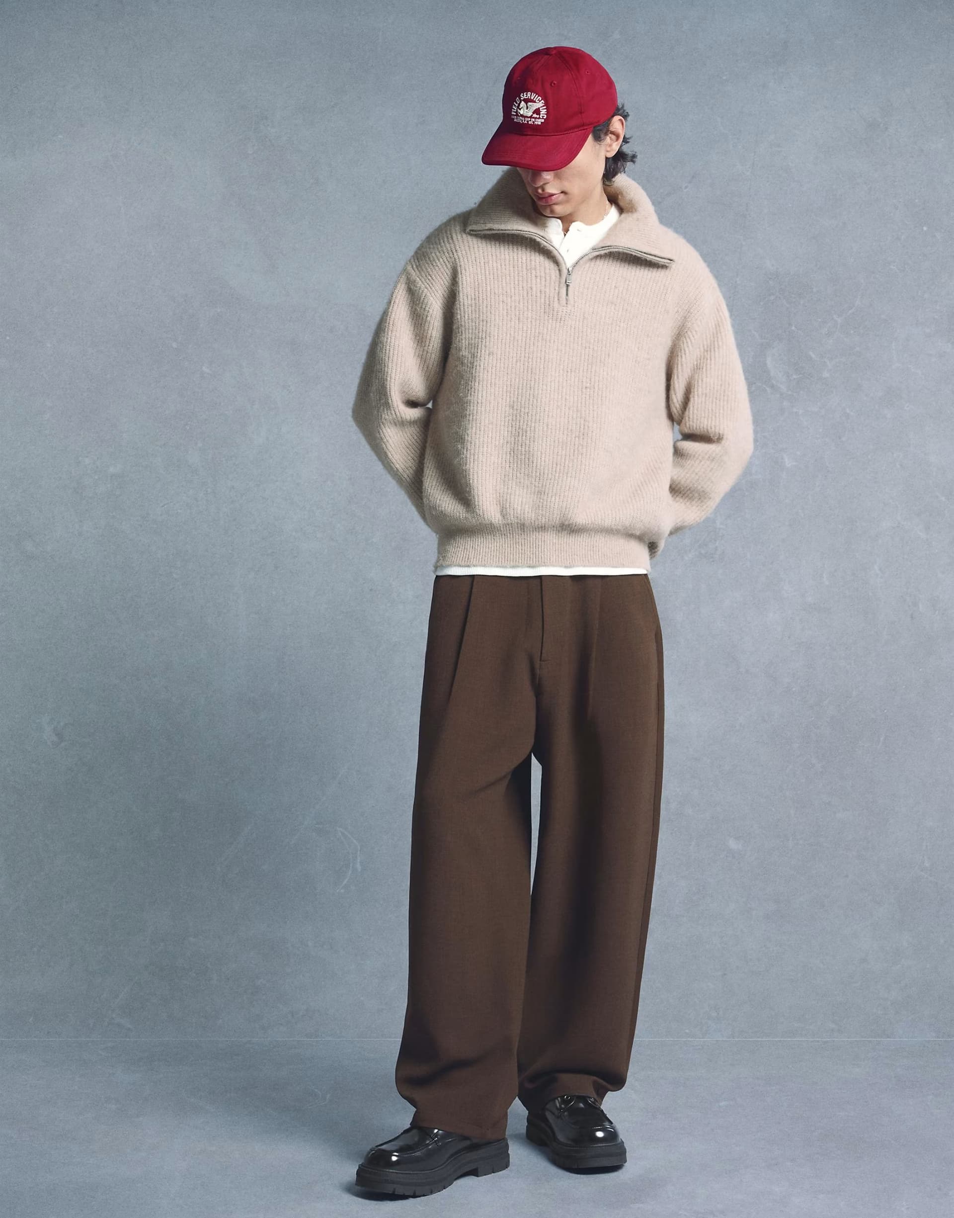 ASOS Bershka Super baggy tailored trousers in brown