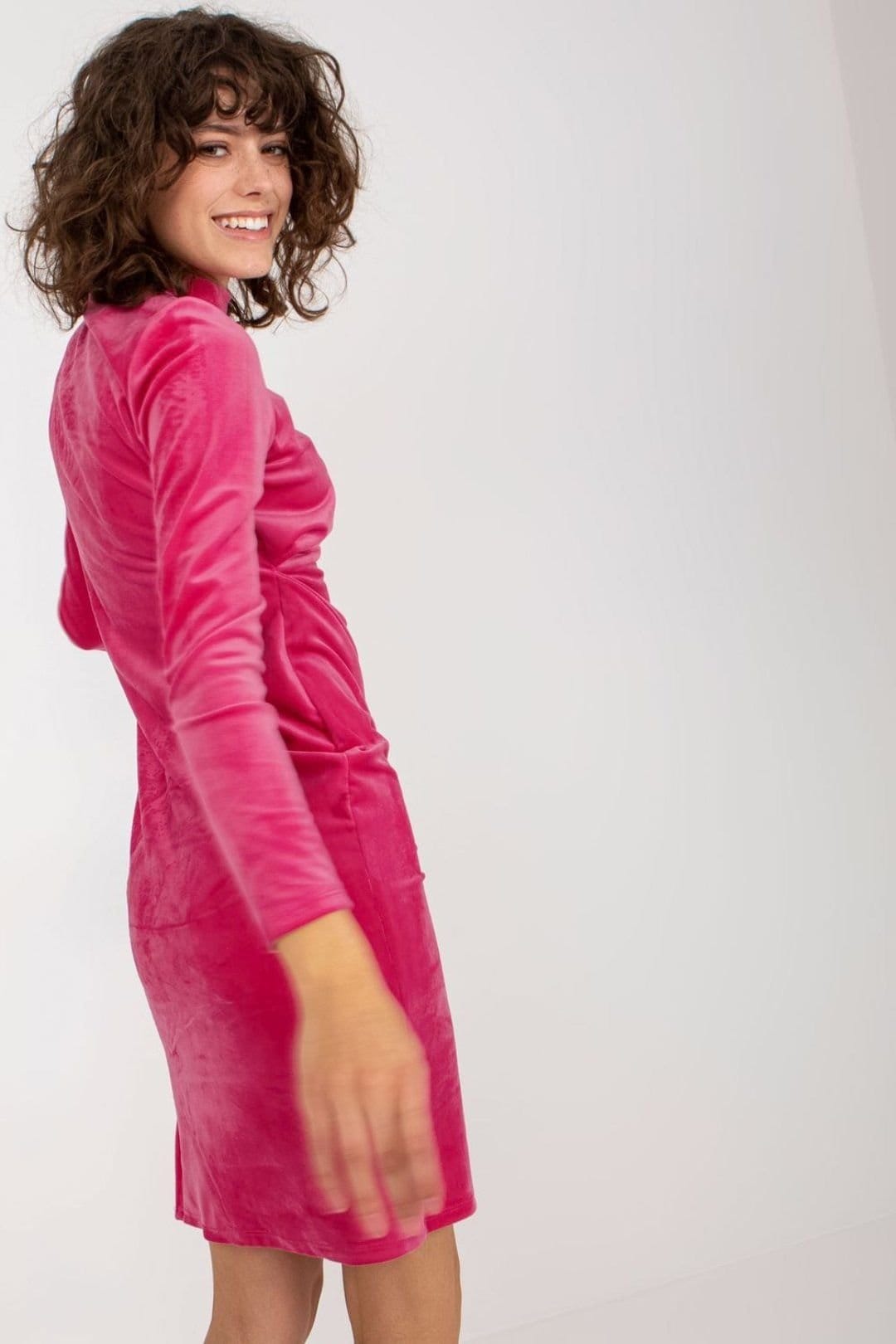 Love Lace Love Lace Women's Velour Long Sleeve Dress with Stand Collar in Pink - 4