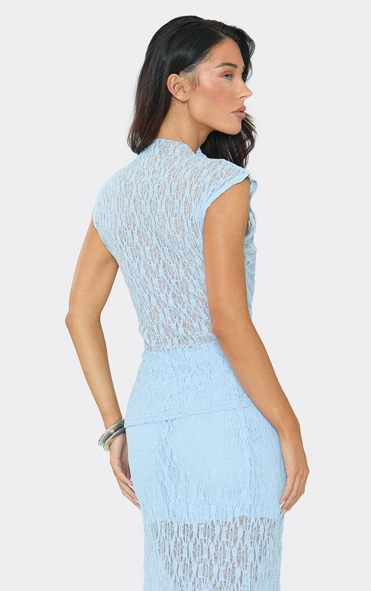 Sleeveless Top In Light Blue Texture, Women's Size UK S/M