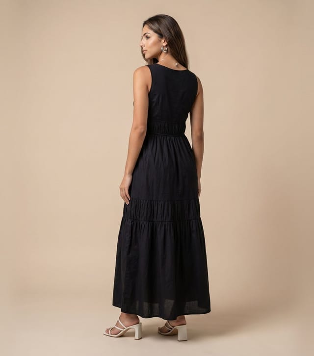 Urban Bliss Women's Black Cotton Poplin Ruched Maxi Dress Urban Bliss New Look - 3