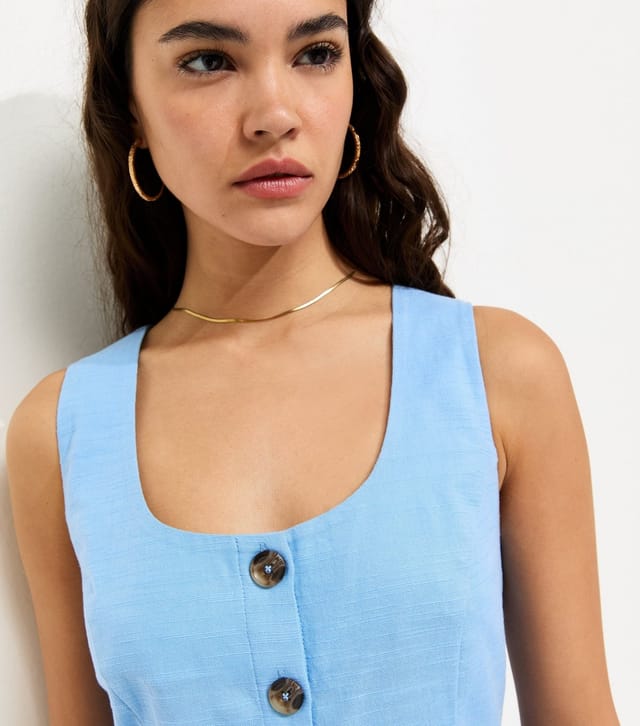 New Look Women's Light Blue Cotton Button Through Mini Dress New Look - 2