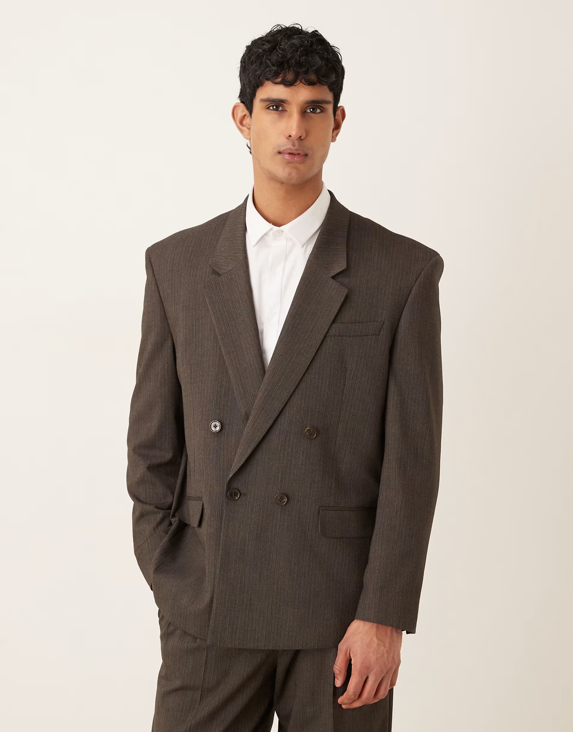 ASOS ASOS DESIGN relaxed square shoulder suit jacket in brown subtle stripe