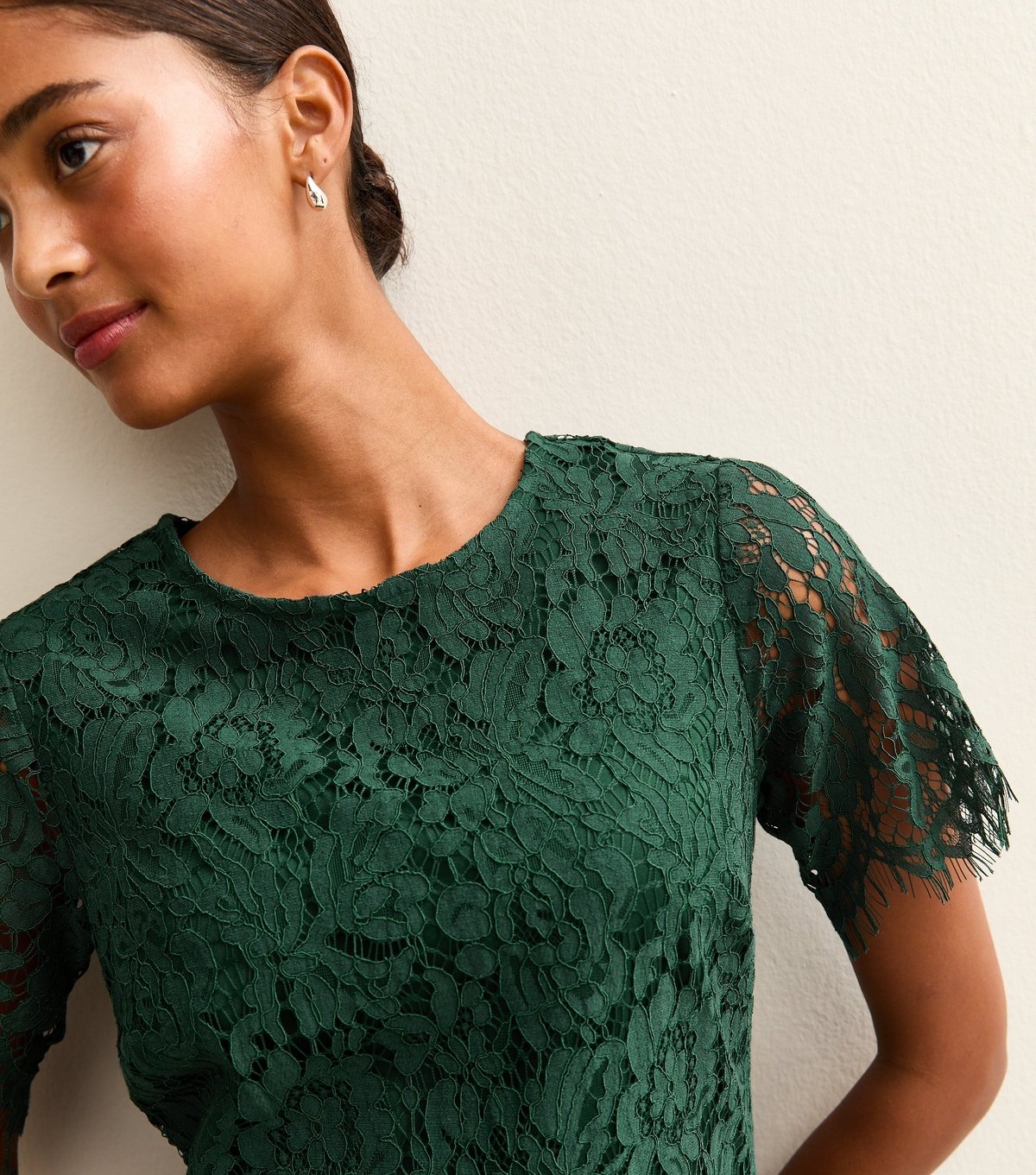 New Look Women's Dark Green Lace T Shirt Mini Dress New Look - 2