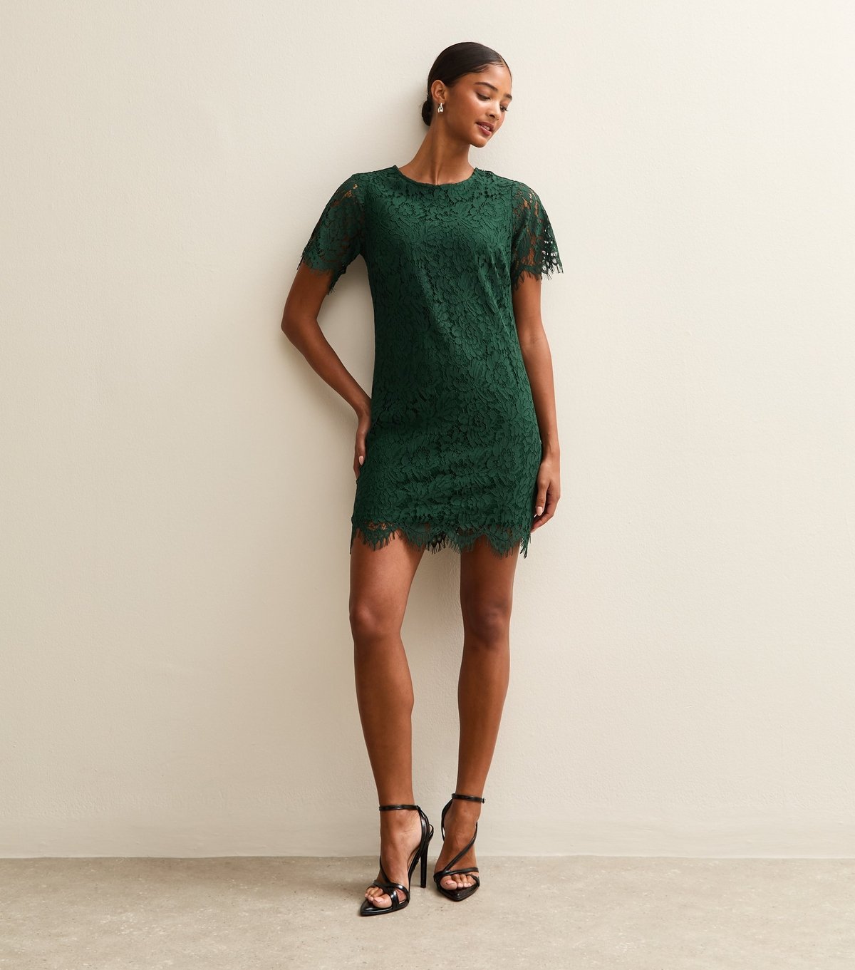 New Look Women's Dark Green Lace T Shirt Mini Dress New Look - 3