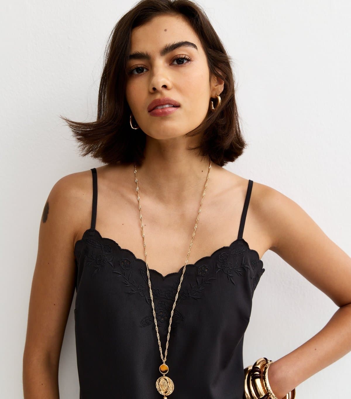 New Look Women's Black Embroidered Strappy Cami Top New Look