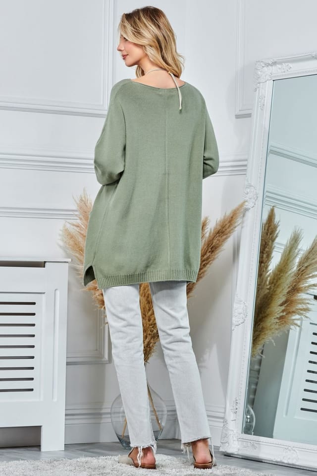 Jolie Moi Jolie Moi Women's Front Pocket Loose Fit Knit Jumper in Green - 2
