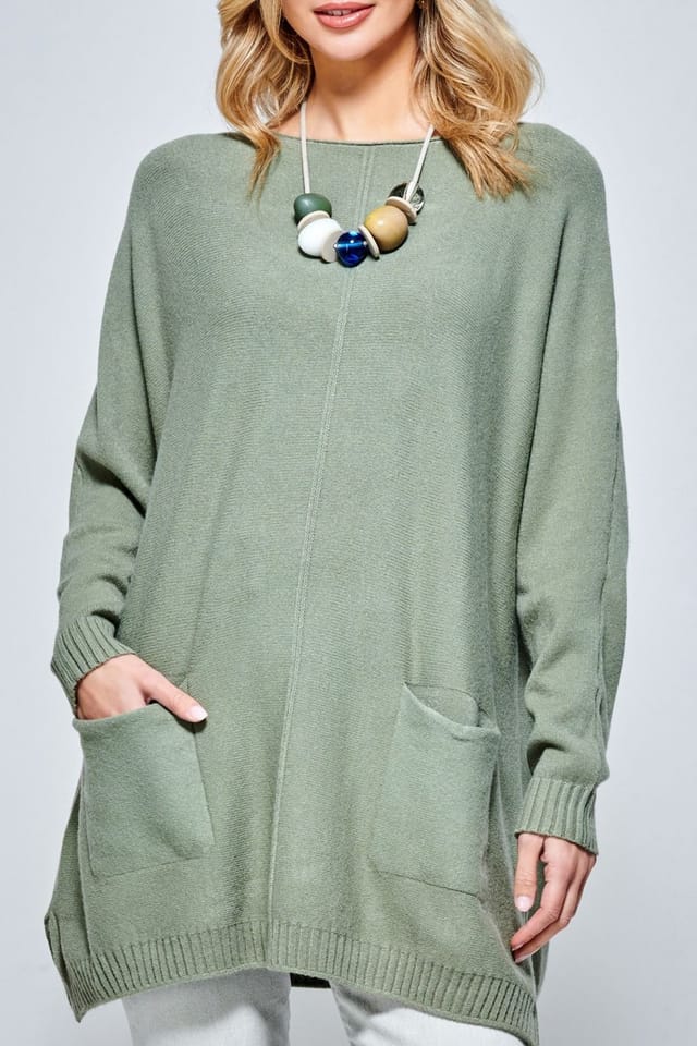 Jolie Moi Jolie Moi Women's Front Pocket Loose Fit Knit Jumper in Green - 3
