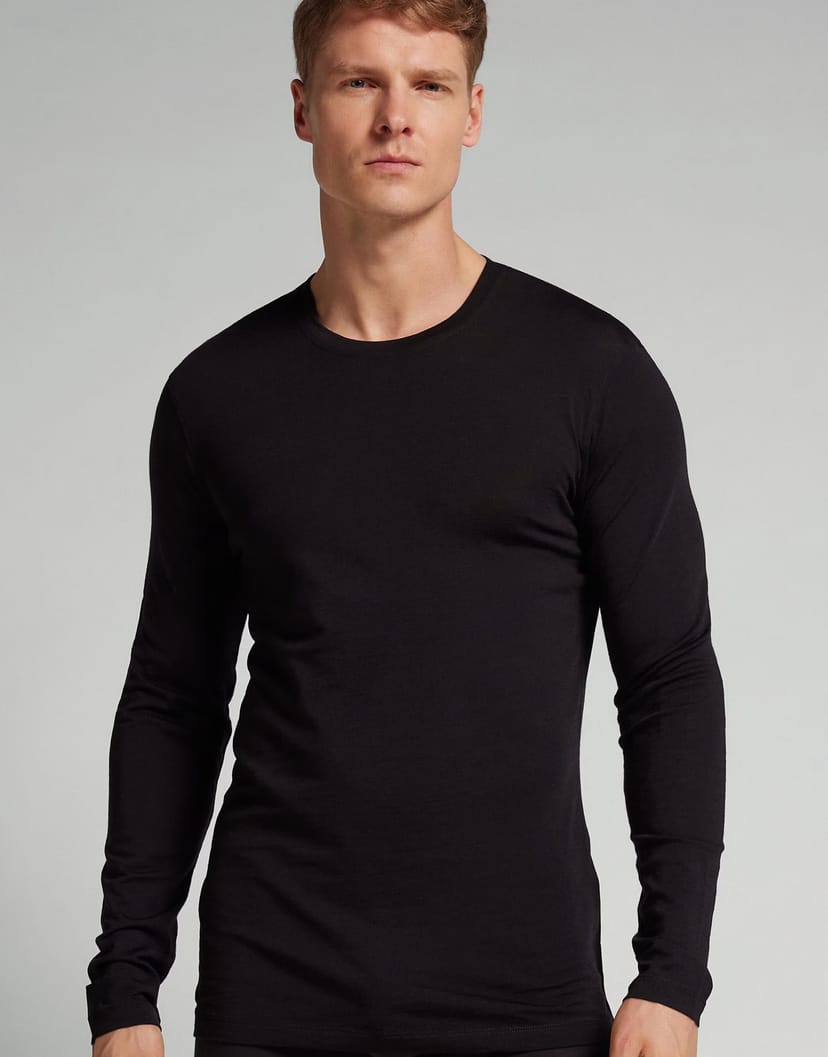 ASOS Intimissimi Long-sleeve round-neck merino-wool top in black - 1