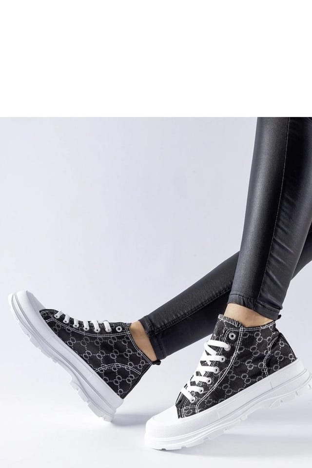 Love Lace Love Lace Women's Terenzio Monogram Fabric Lace Up High Top Sneakers Summer in Black - 2