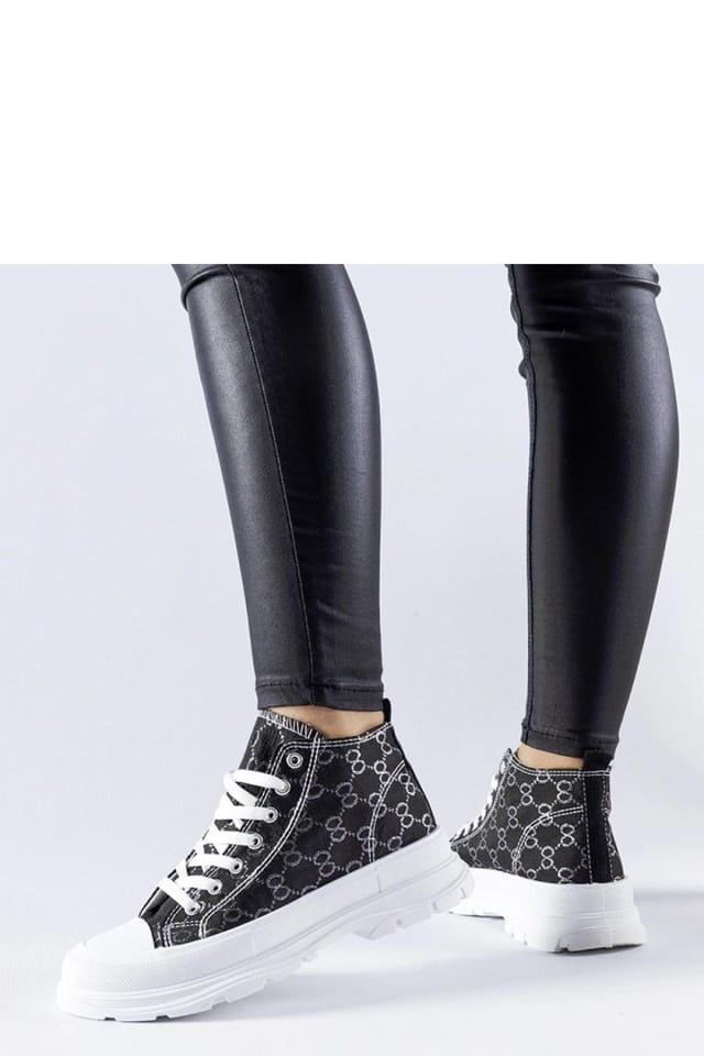 Love Lace Love Lace Women's Terenzio Monogram Fabric Lace Up High Top Sneakers Summer in Black - 3