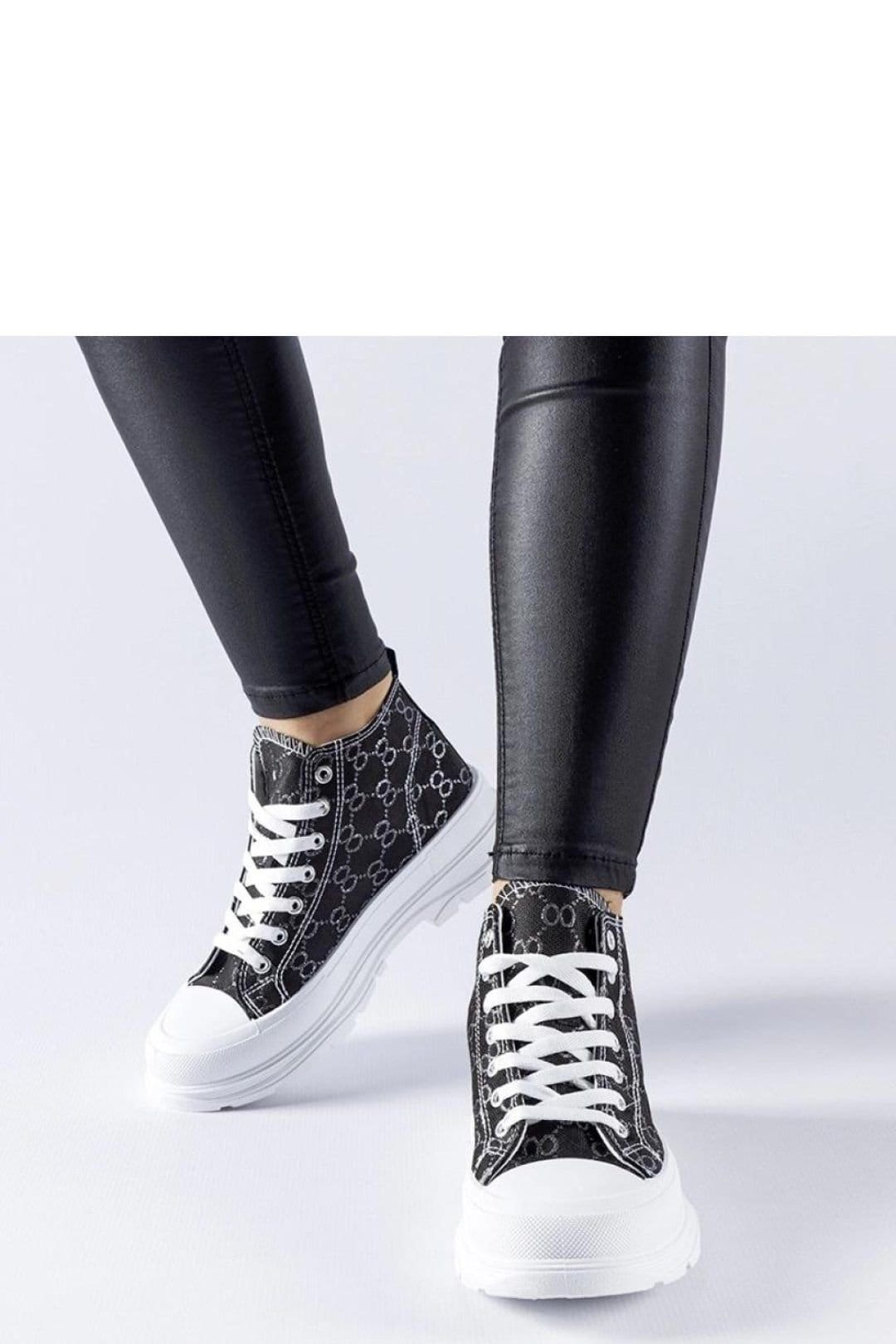 Love Lace Love Lace Women's Terenzio Monogram Fabric Lace Up High Top Sneakers Summer in Black - 4