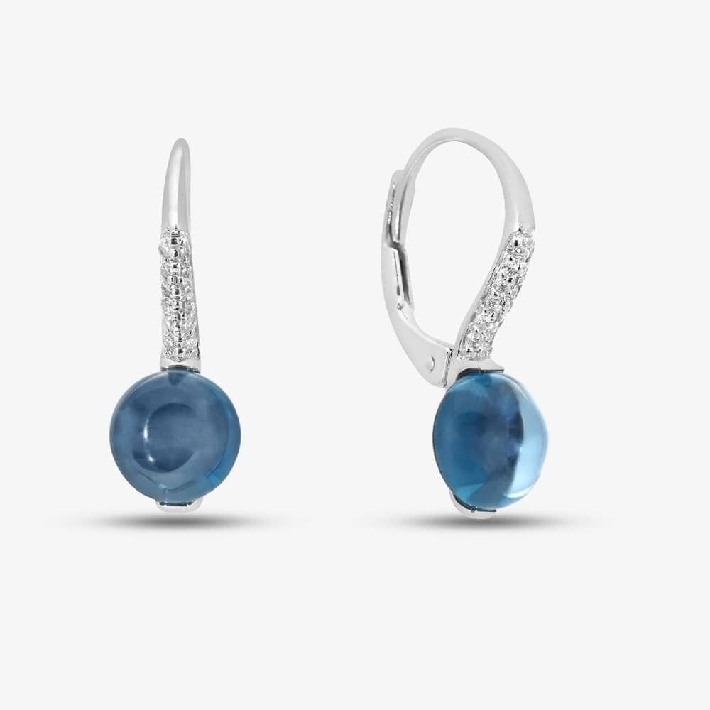 T.H.Baker T.H.Baker Women's 9ct White Gold Round Blue Topaz & 0.10ct Diamond Hoop Earrings DE1508W-BT in Silver - 1