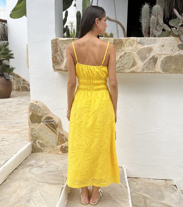 AX Paris Women's Bright Yellow Strappy Shirred Midi Dress AX Paris New Look - 3