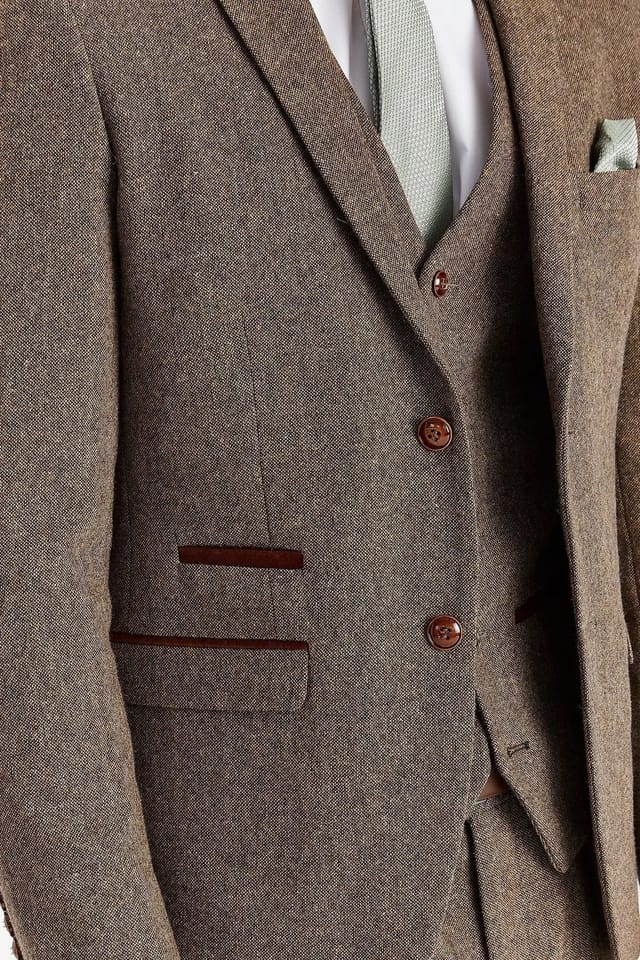 Paul Andrew Paul Andrew Men's Suit 3 Piece Brown Wool Blend Tweed Tailored Fit Formal - 3