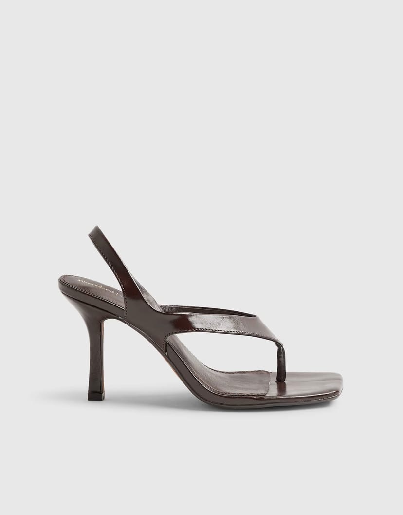 ASOS River Island Toe thong heeled sandals in dark brown - 1