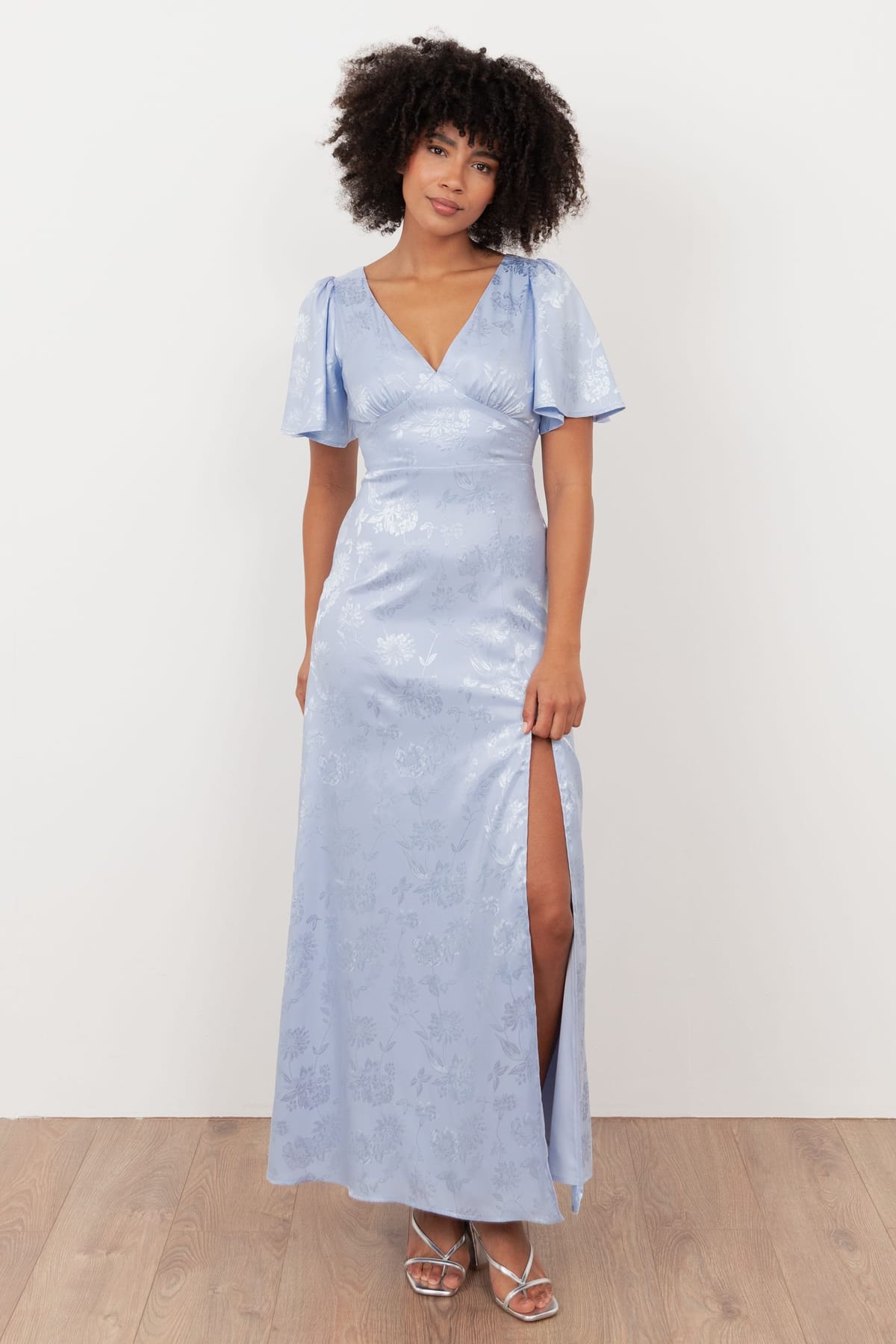 Maya Deluxe Maya Deluxe Women's Floral Jacquard Satin Maxi Dress in Light Blue - 1