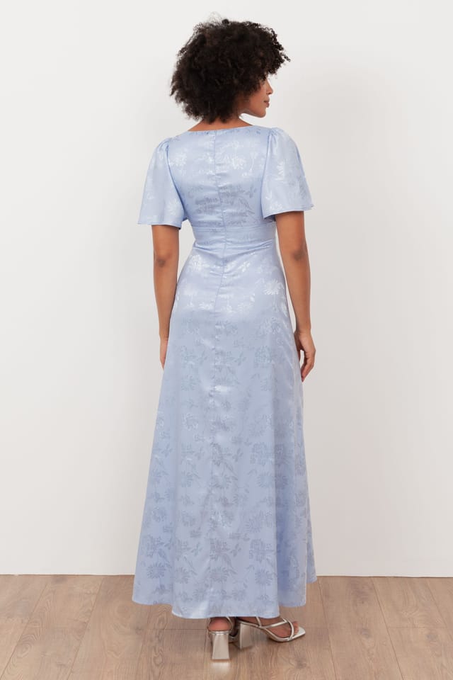 Maya Deluxe Maya Deluxe Women's Floral Jacquard Satin Maxi Dress in Light Blue - 2