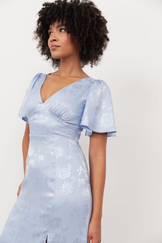 Maya Deluxe Maya Deluxe Women's Floral Jacquard Satin Maxi Dress in Light Blue - 3
